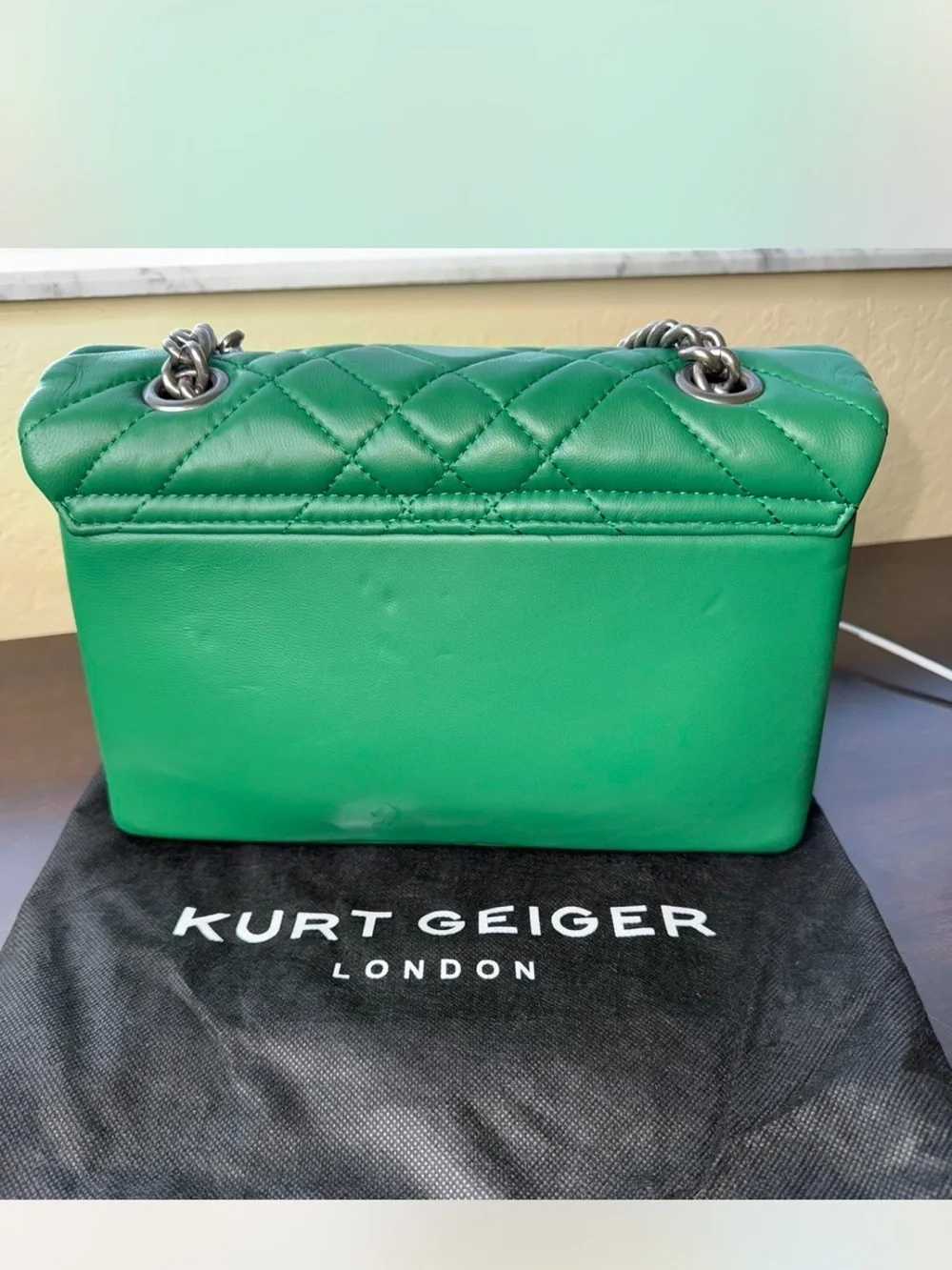 Kurt Geiger Brixton Green Quilted Leather Shoulder Bag Gun Medal Hardware